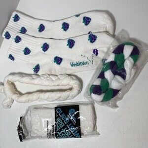 Bundle 5 Authentic Wimbledon Socks, Headband Plus White Wristband and Headband